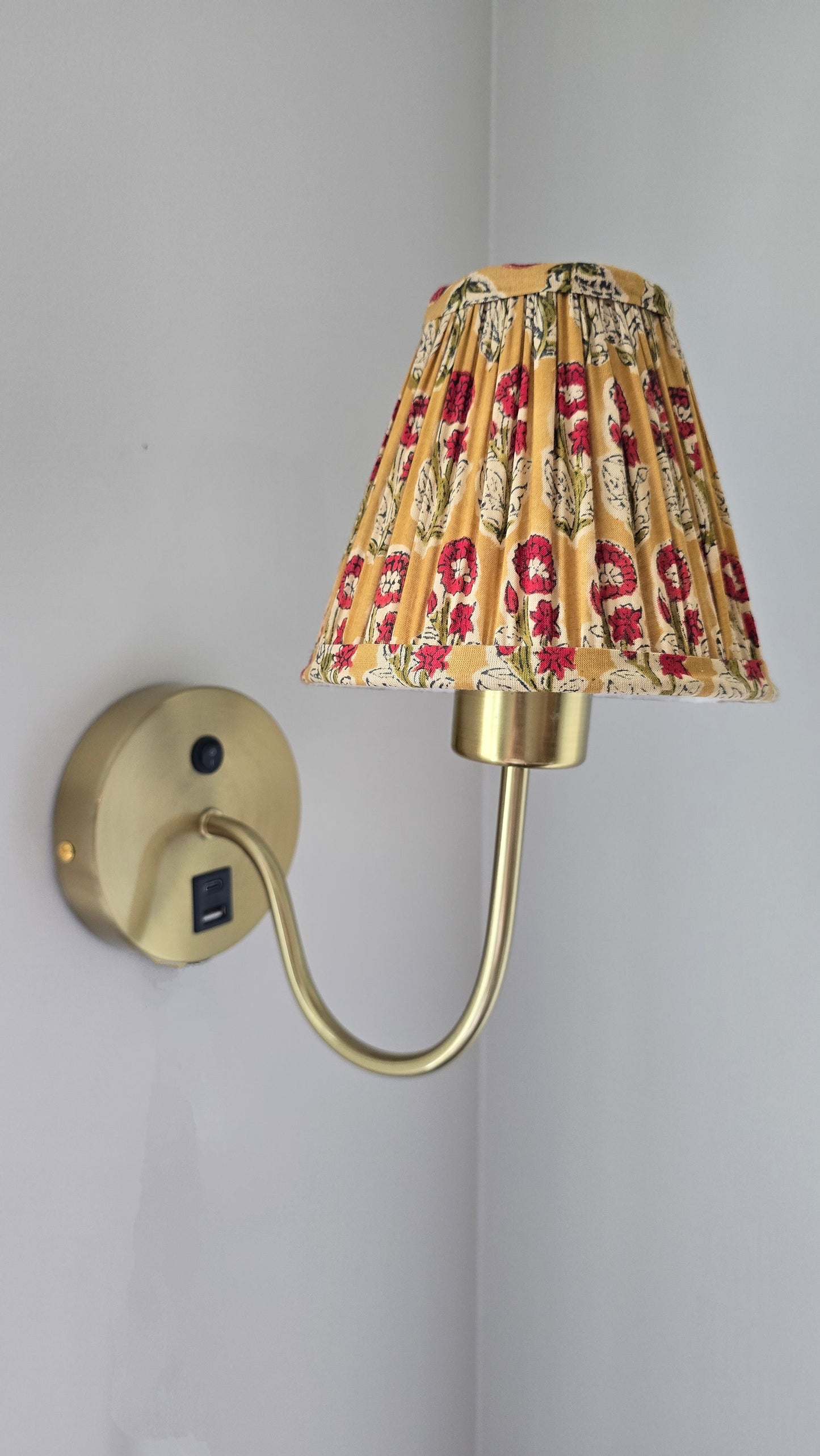 Yellow /Red Floral Blockprint Pleated Empire Lamp Shade