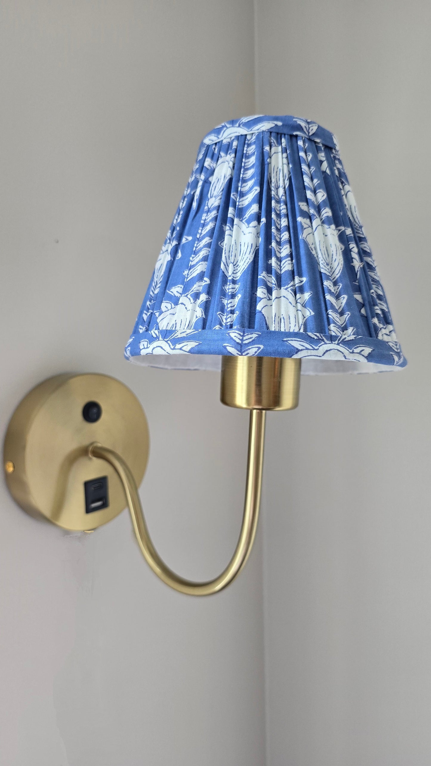 Blue Lotus Blockprint Pleated Empire Lamp Shade