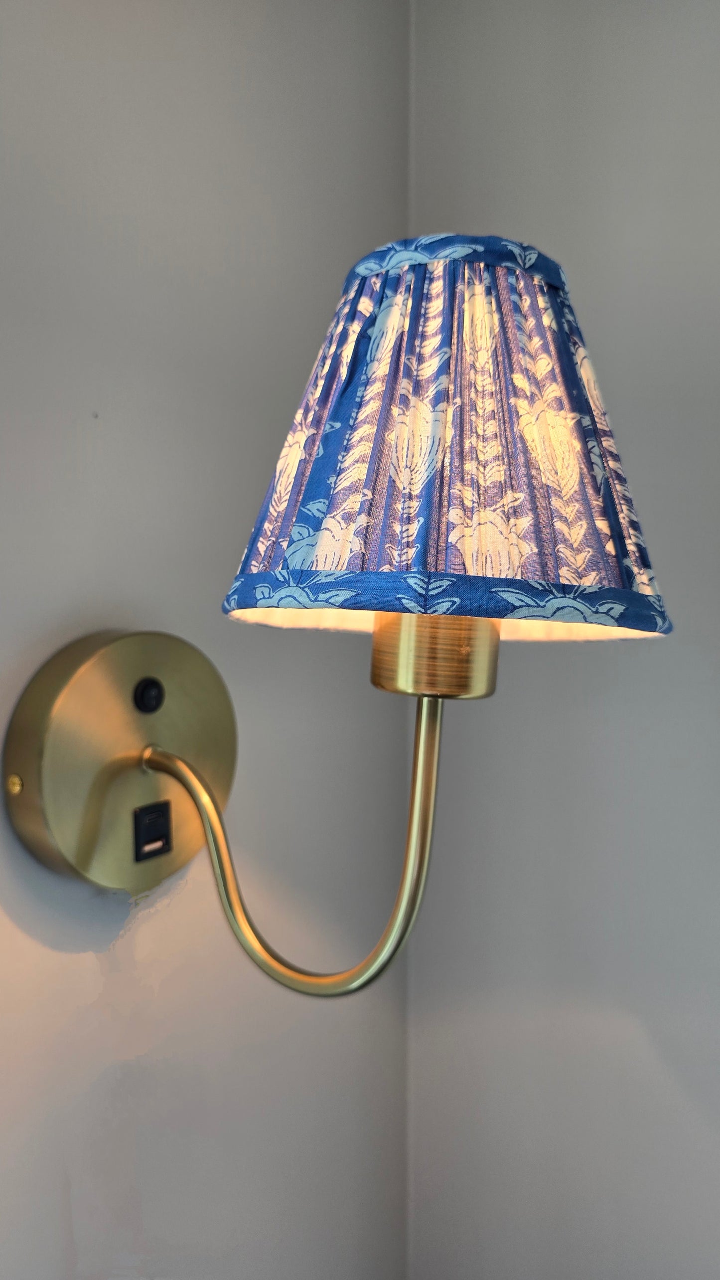 Blue Lotus Blockprint Pleated Empire Lamp Shade