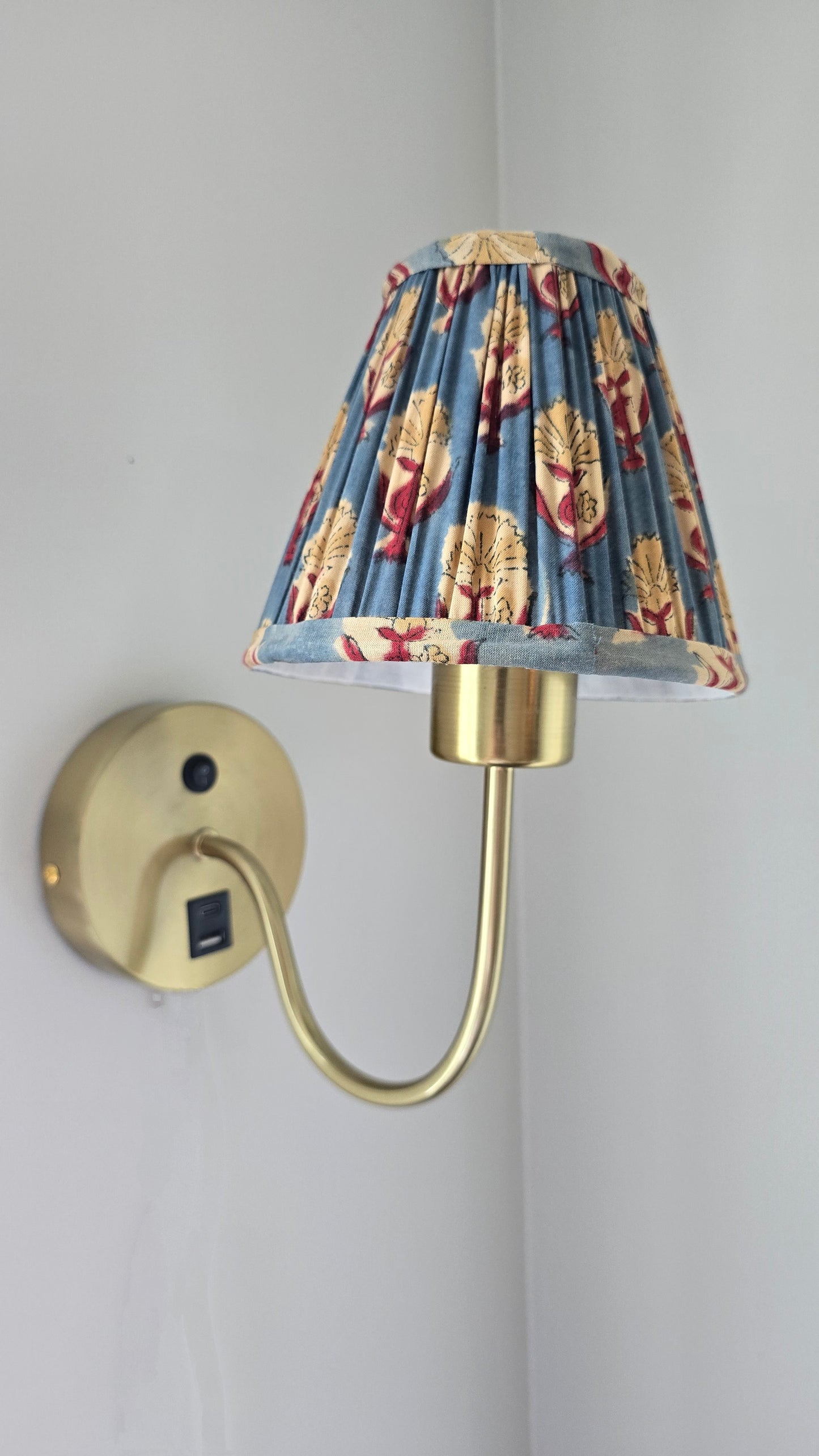Blue & Red Floral Blockprint Pleated Empire Lamp Shade