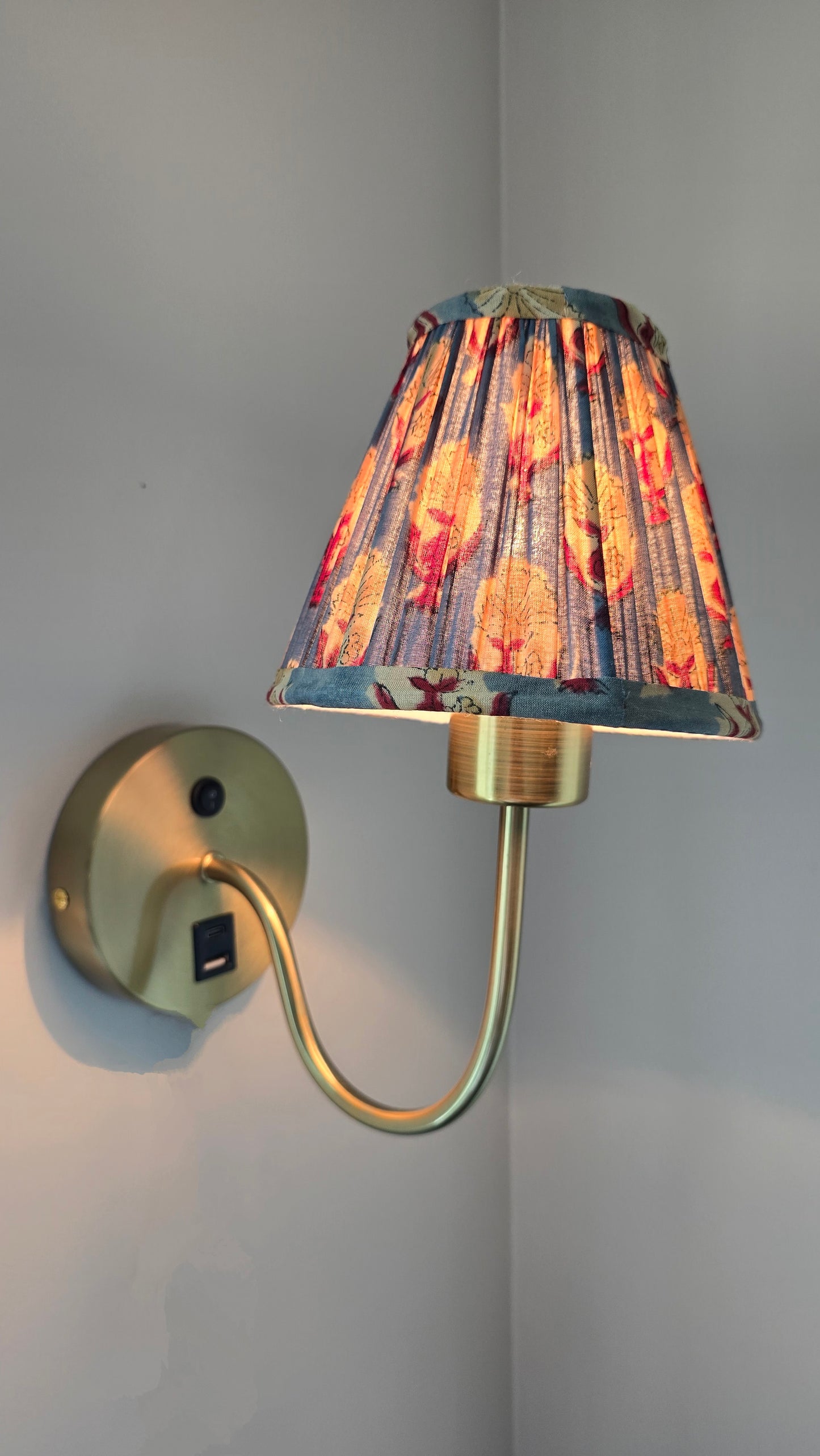 Blue & Red Floral Blockprint Pleated Empire Lamp Shade