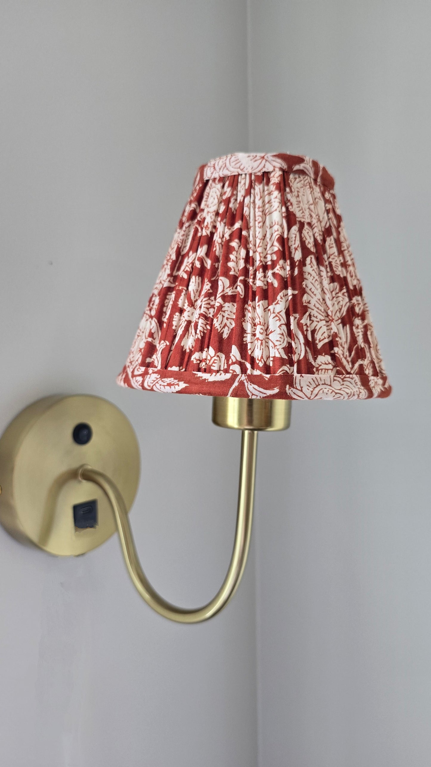 Brown Floral Blockprint Pleated Empire Lamp Shade