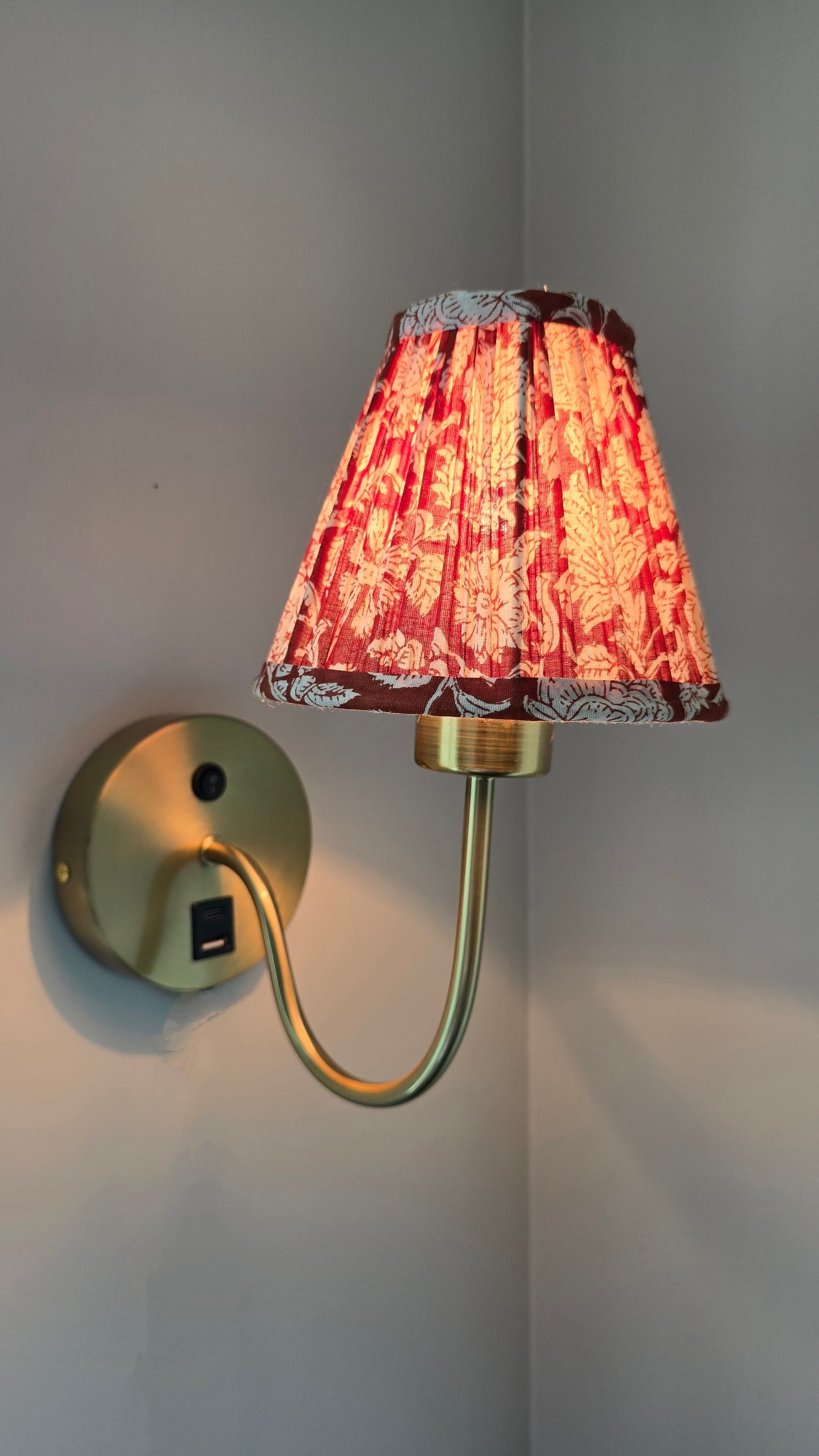 Brown Floral Blockprint Pleated Empire Lamp Shade