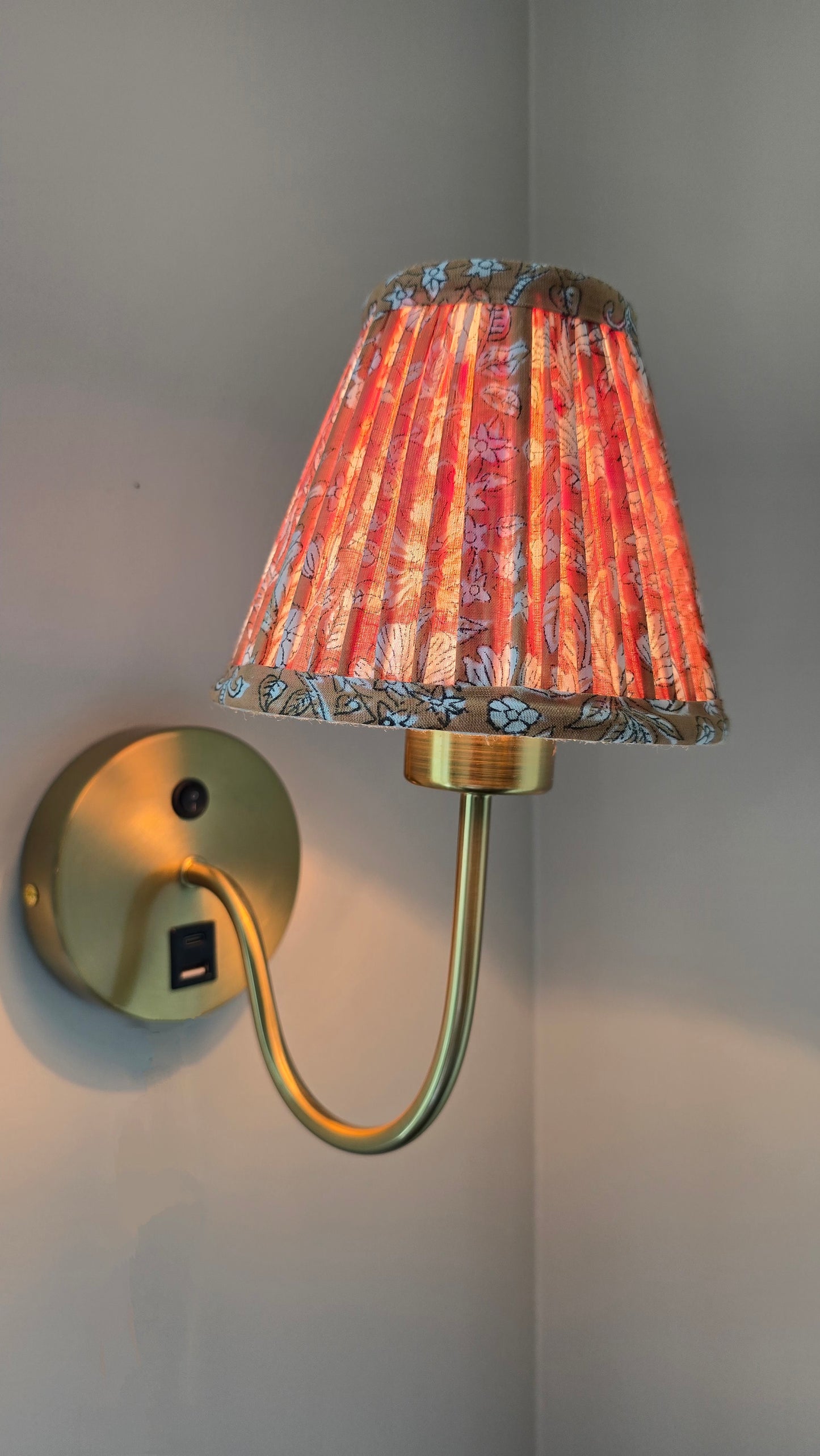 Ochre Yellow Floral Blockprint Pleated Empire Lamp Shade