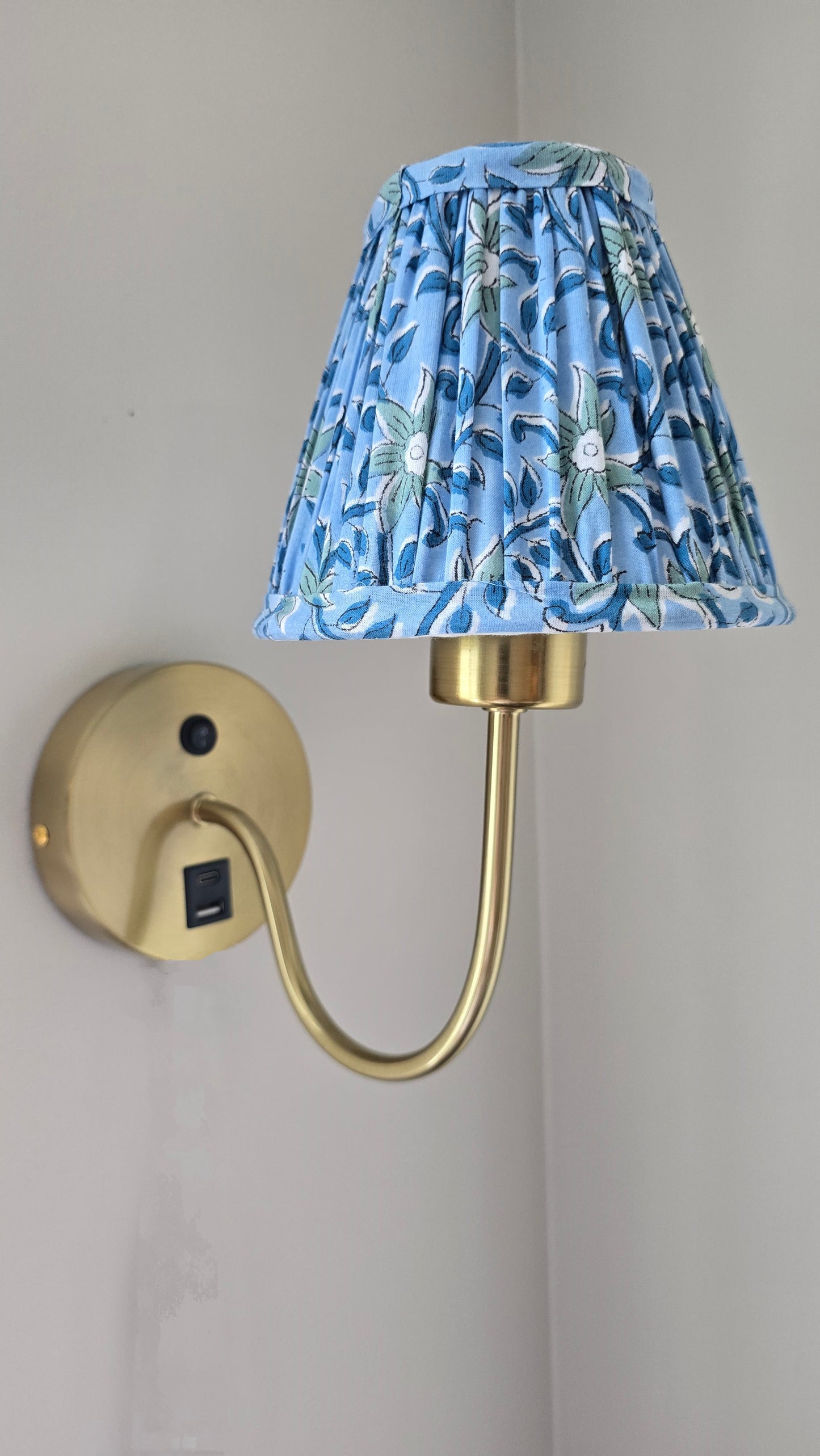 Floral Blue Blockprint Pleated Empire Lamp Shade