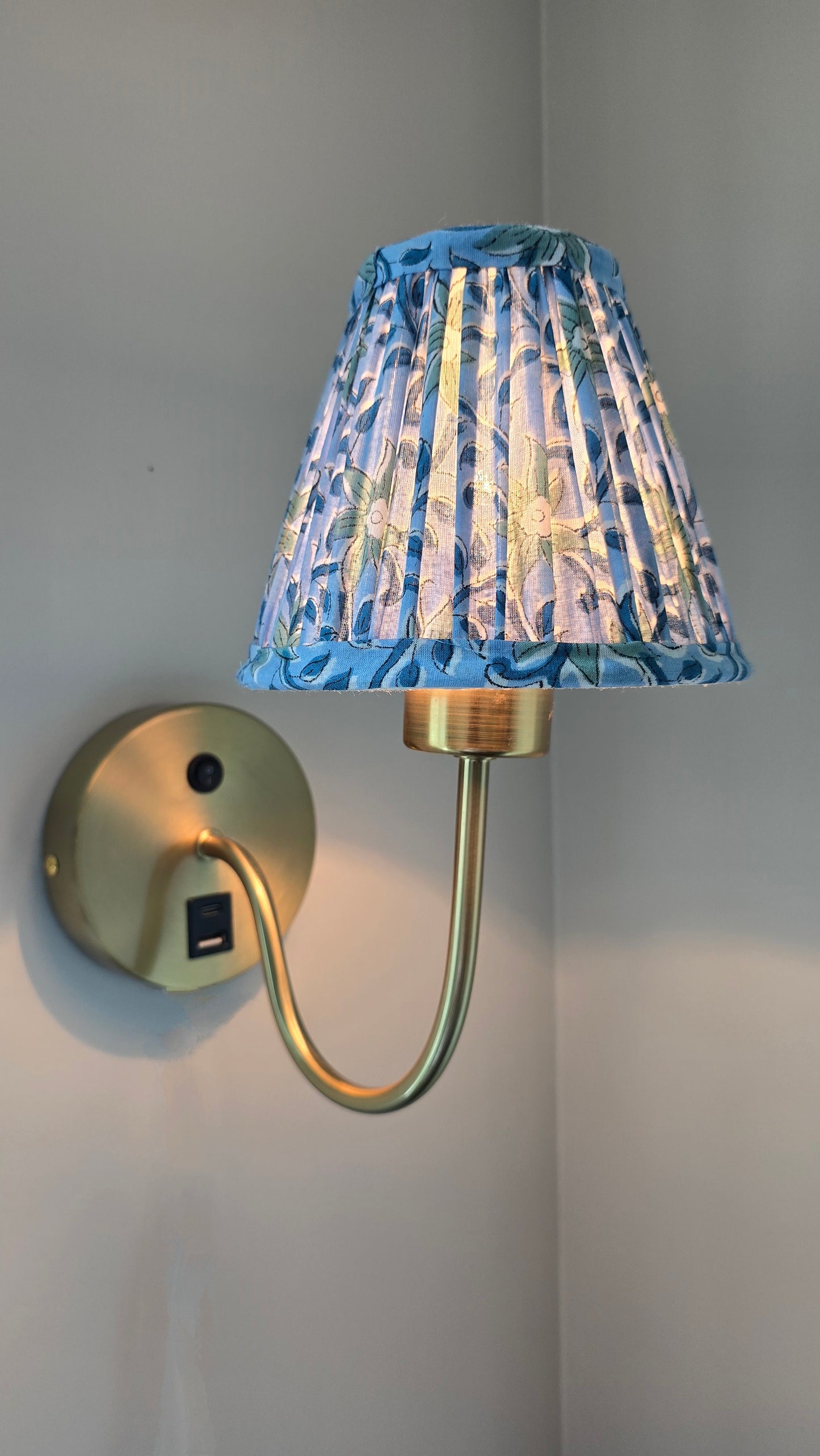Floral Blue Blockprint Pleated Empire Lamp Shade