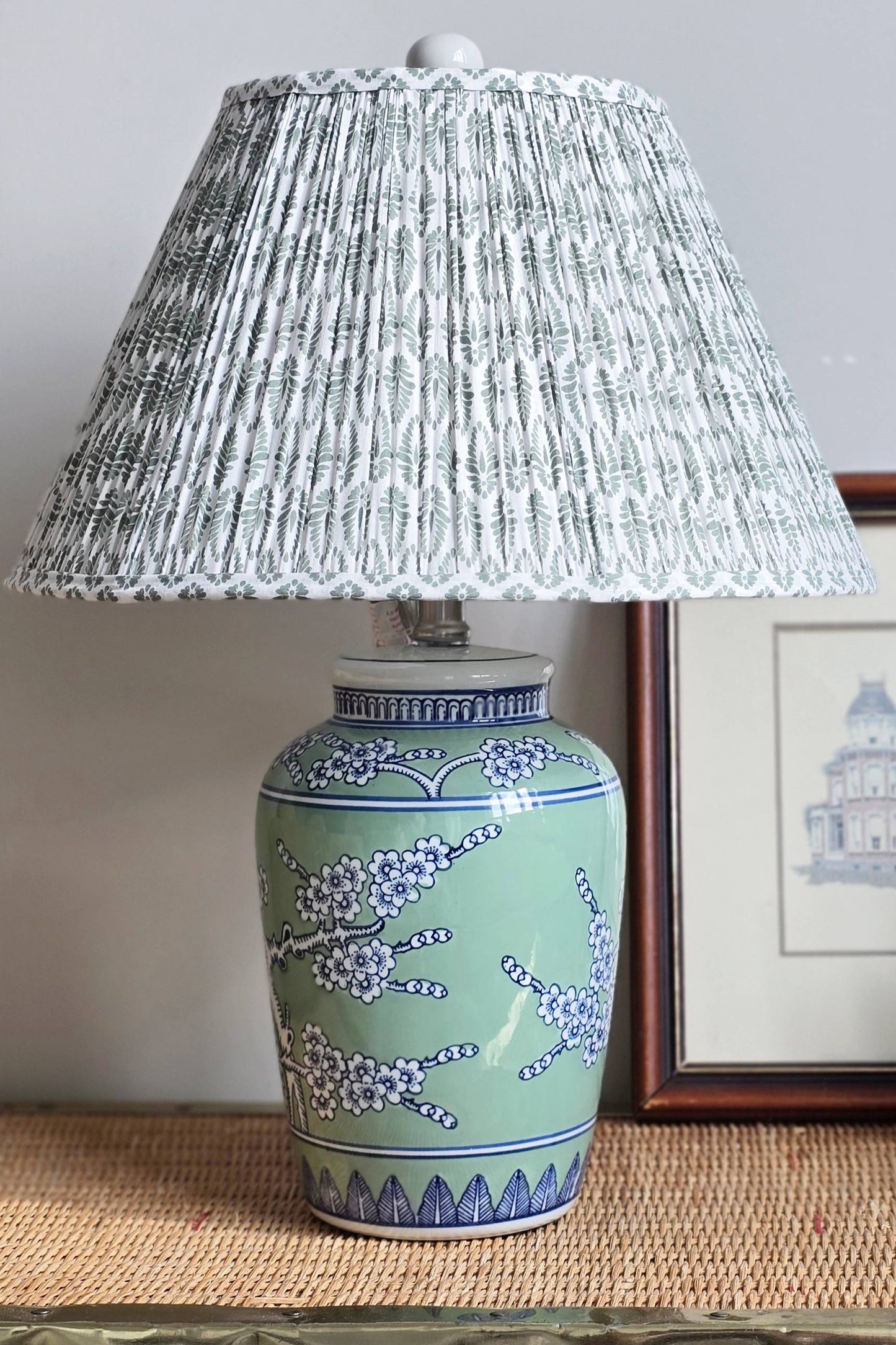 Fern Green Blockprint Pleated Empire Lamp Shade