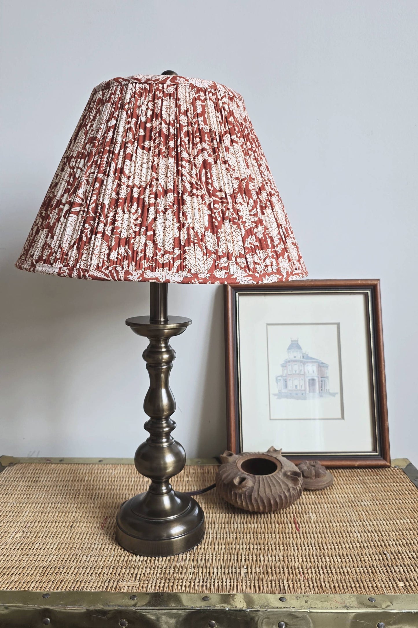 Brown Floral Blockprint Pleated Empire Lamp Shade