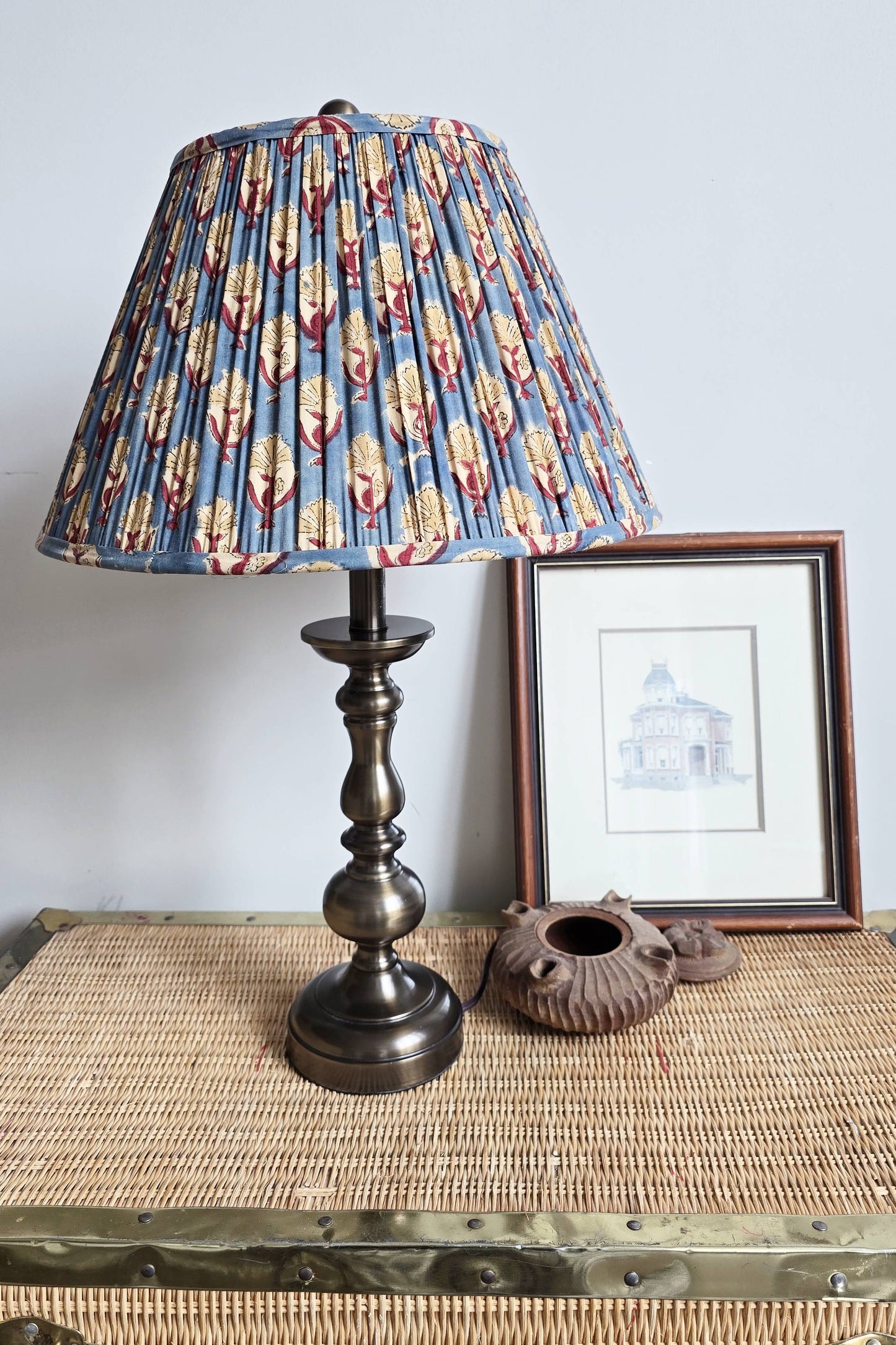 Blue & Red Floral Blockprint Pleated Empire Lamp Shade