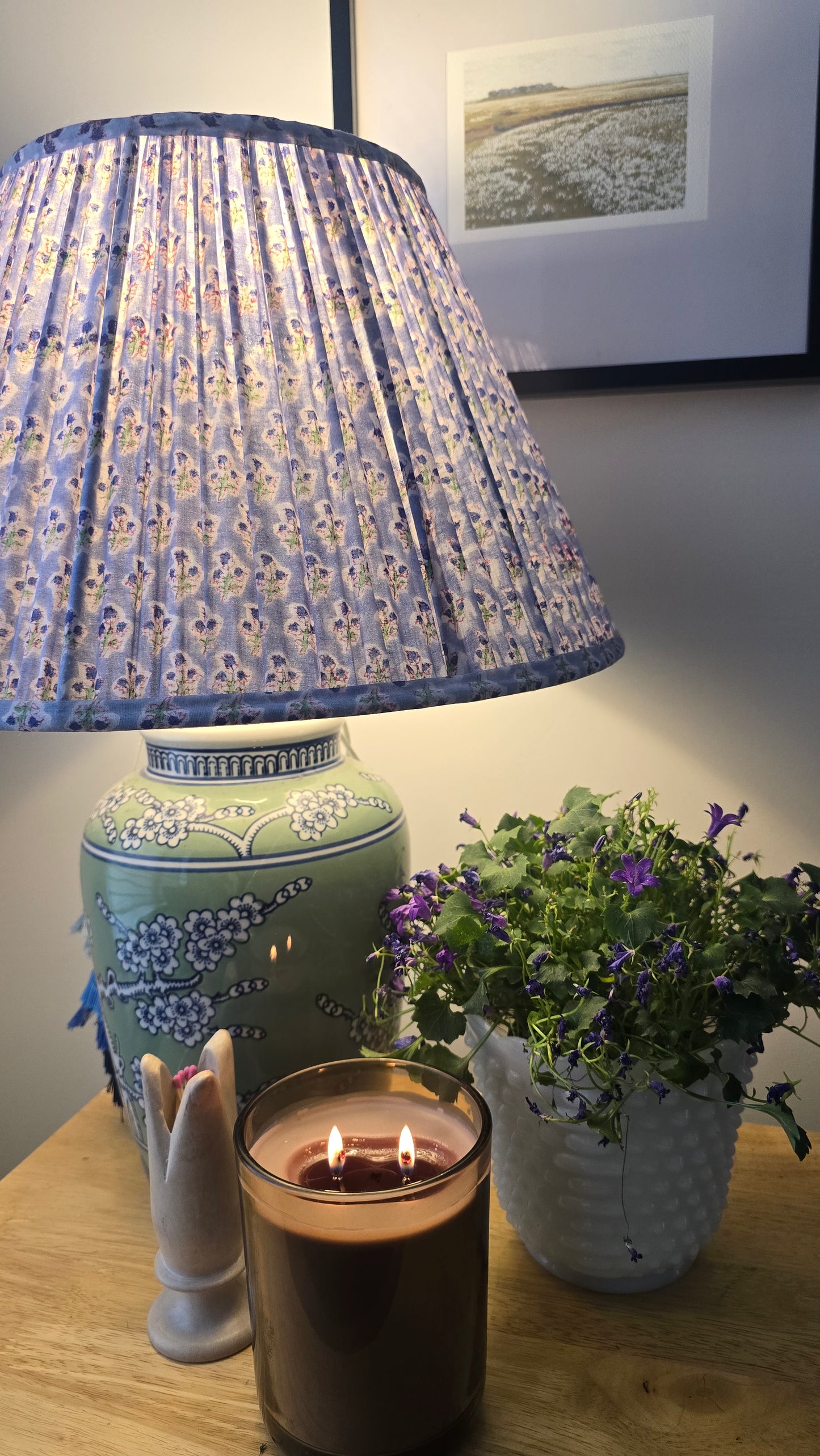 Chalk Blue Butti Blockprint Pleated Empire Lamp Shade