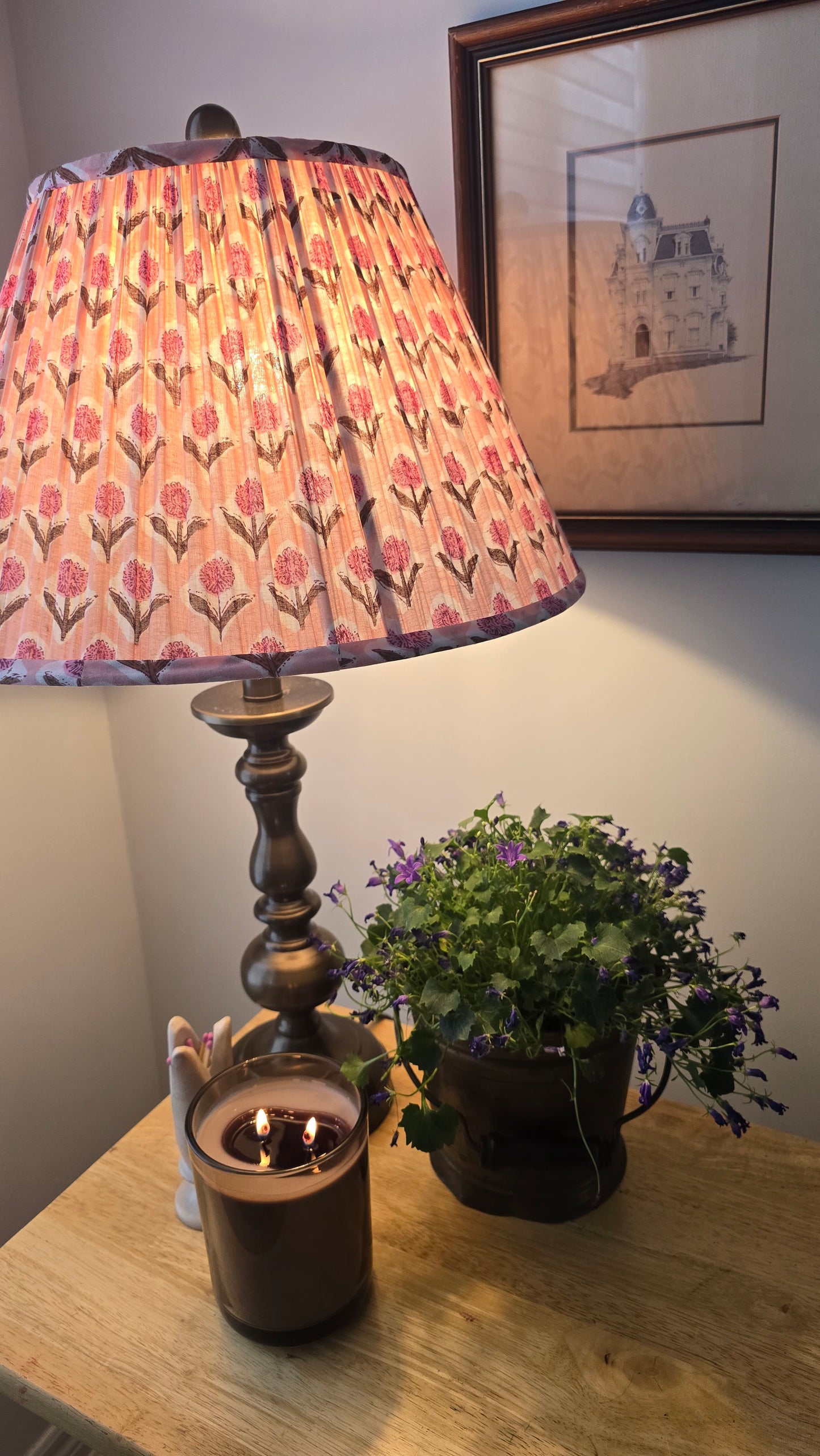 Pink Tulip Blockprint Pleated Empire Lamp Shade