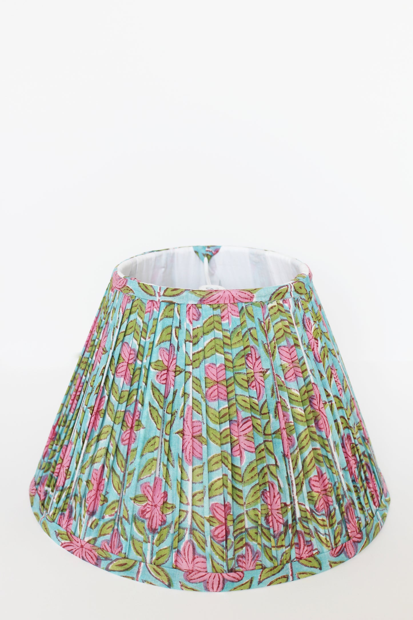 Floral Green Pink Blockprint Pleated Empire Lamp Shade 12"x 8" x 6"