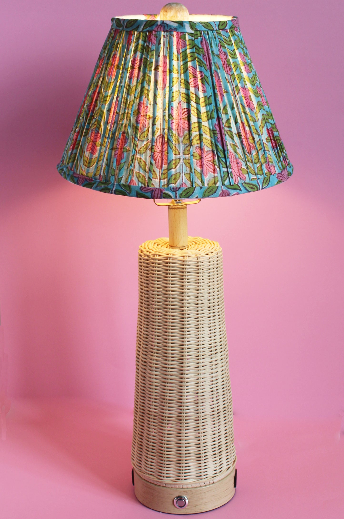 Floral Green Pink Blockprint Pleated Empire Lamp Shade 12"x 8" x 6"