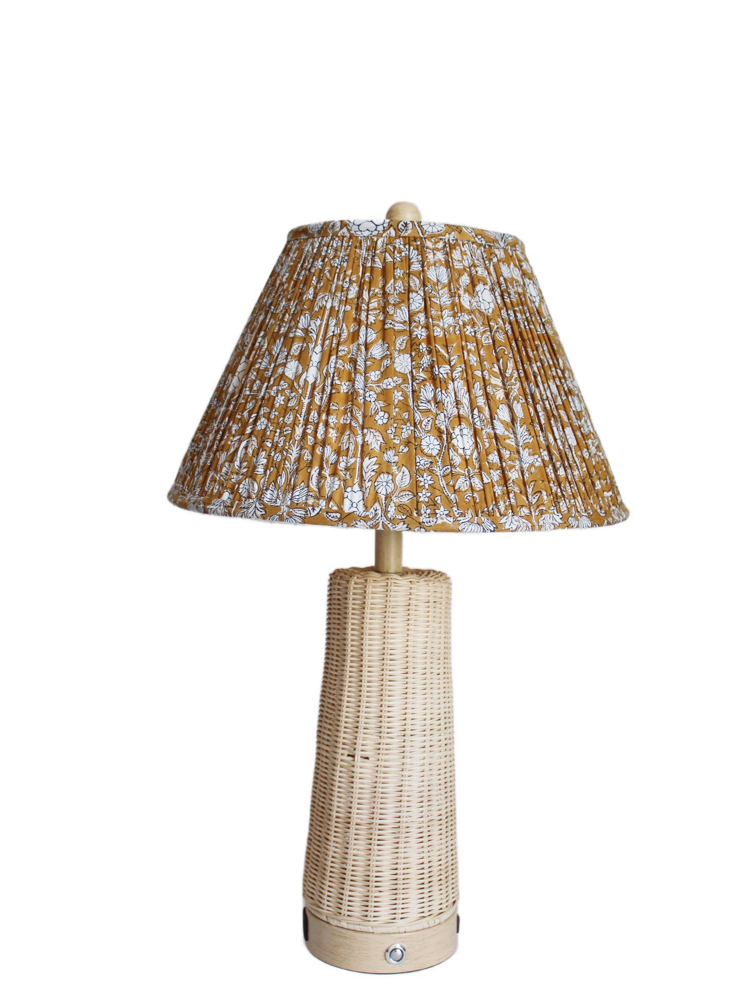 Ochre Yellow Floral Blockprint Pleated Empire Lamp Shade