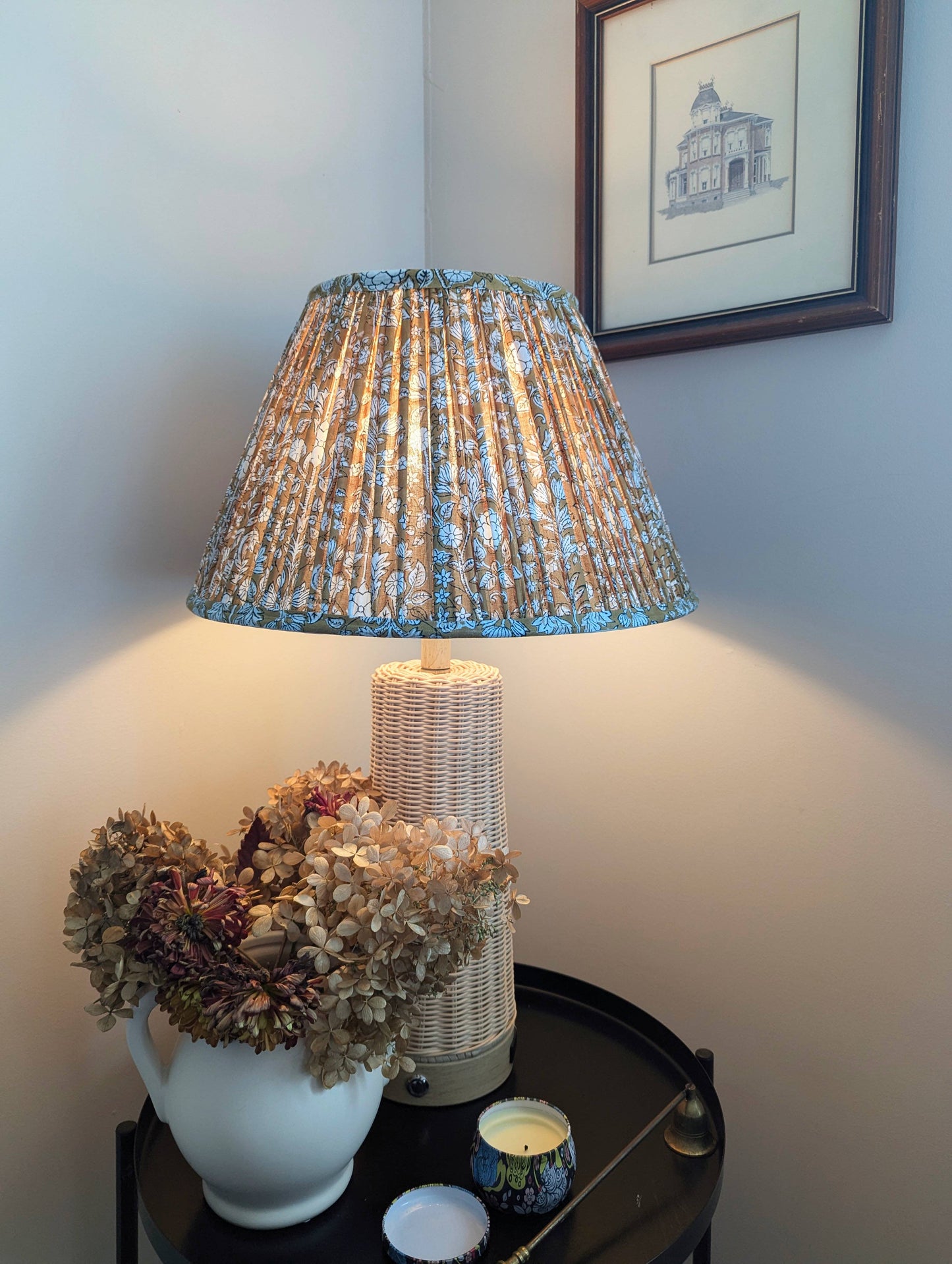Ochre Yellow Floral Blockprint Pleated Empire Lamp Shade