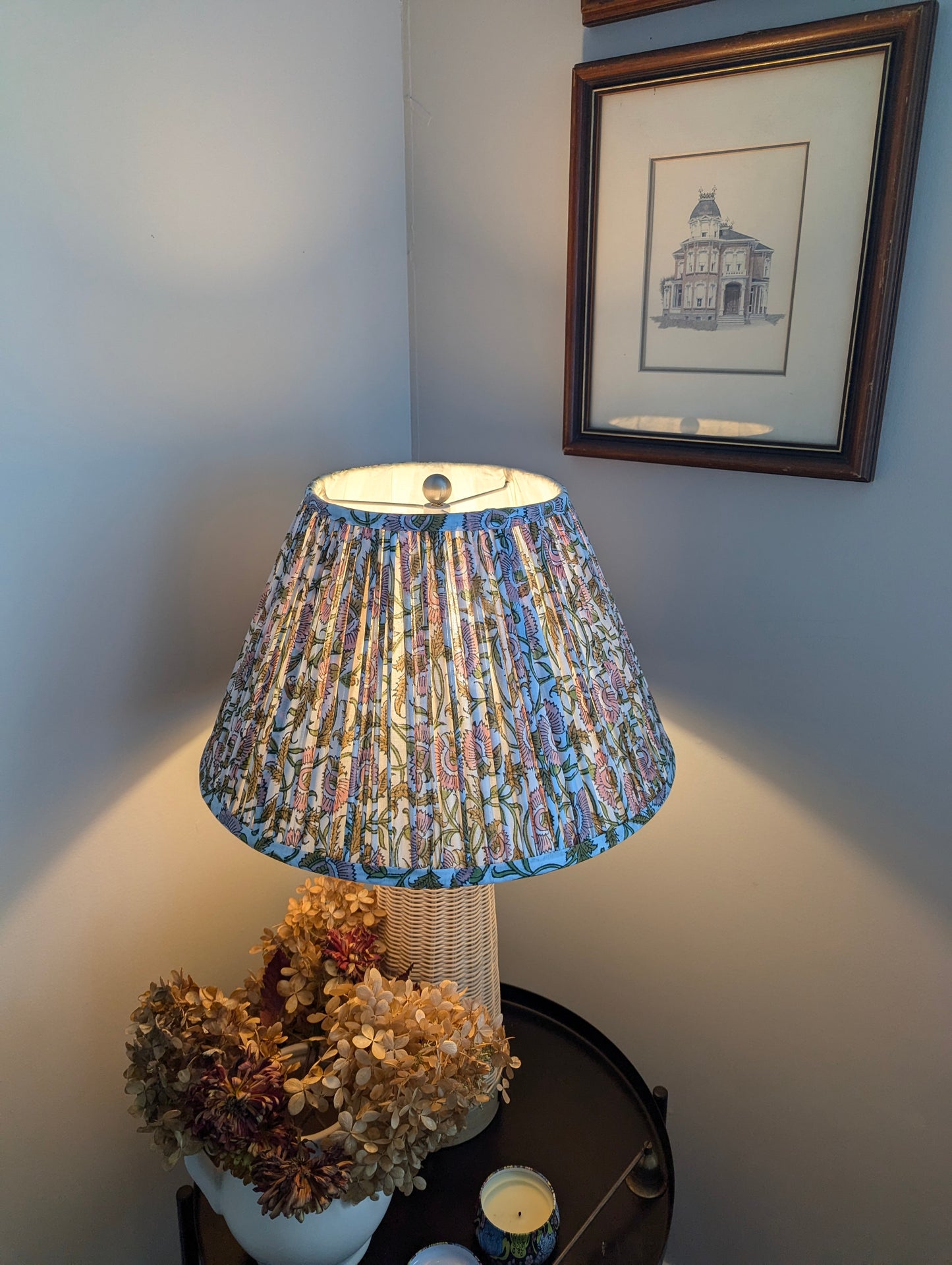 Floral pink Blockprint Pleated Empire Lamp Shade