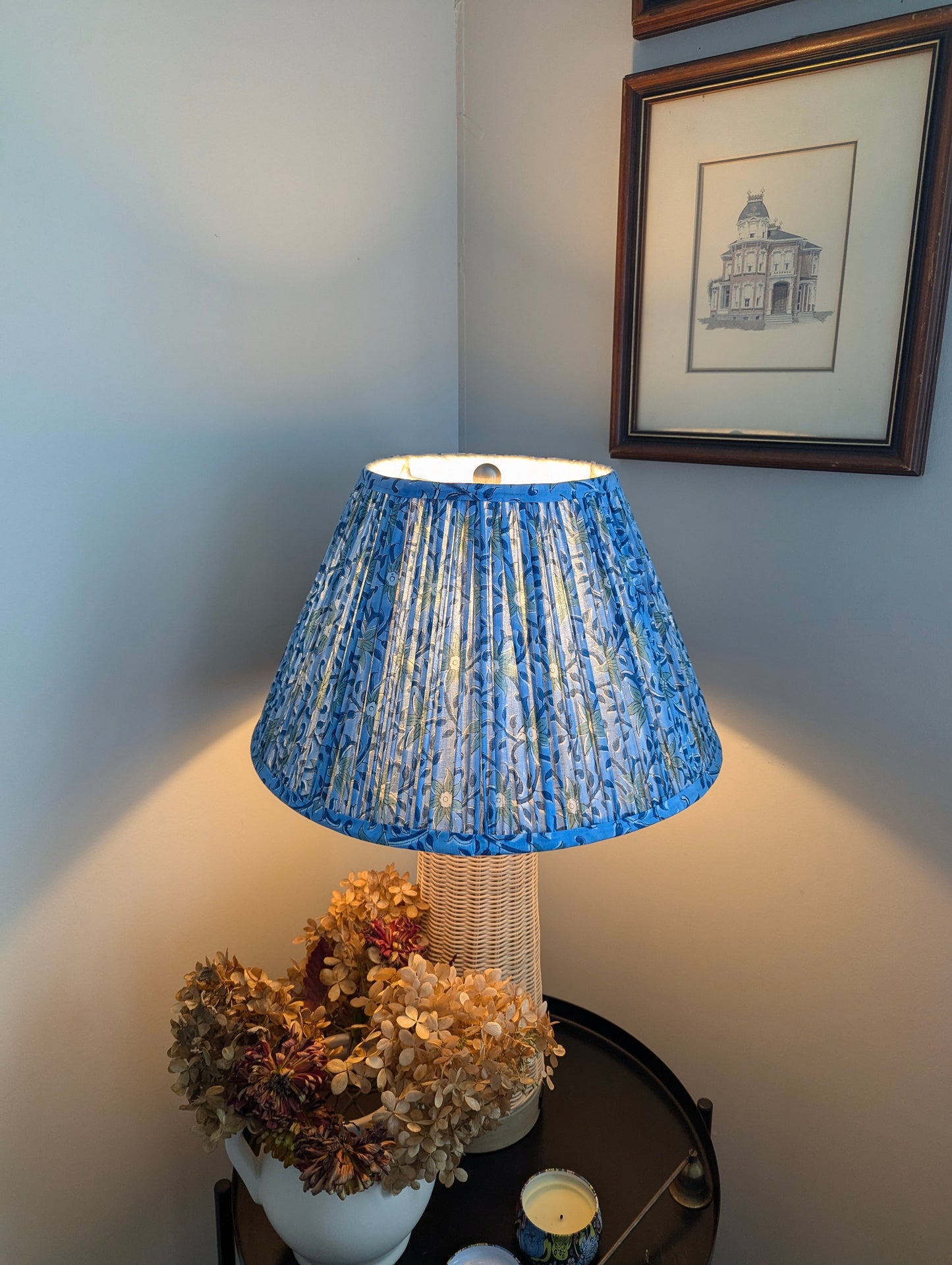 Floral Blue Blockprint Pleated Empire Lamp Shade