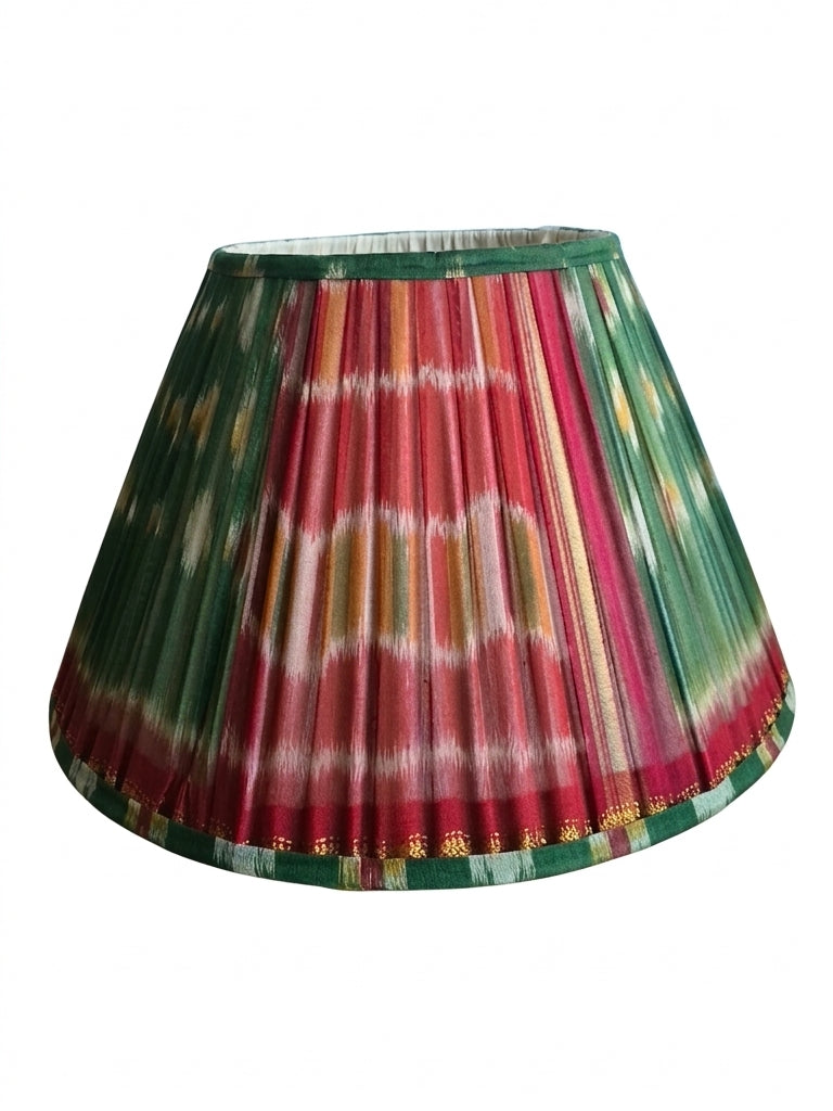 Vintage Sari Green/Red Ikat Pleated Empire Lamp Shade