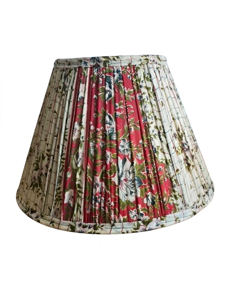 Vintage Sari Beige/Red Floral Pleated Empire Lamp Shade