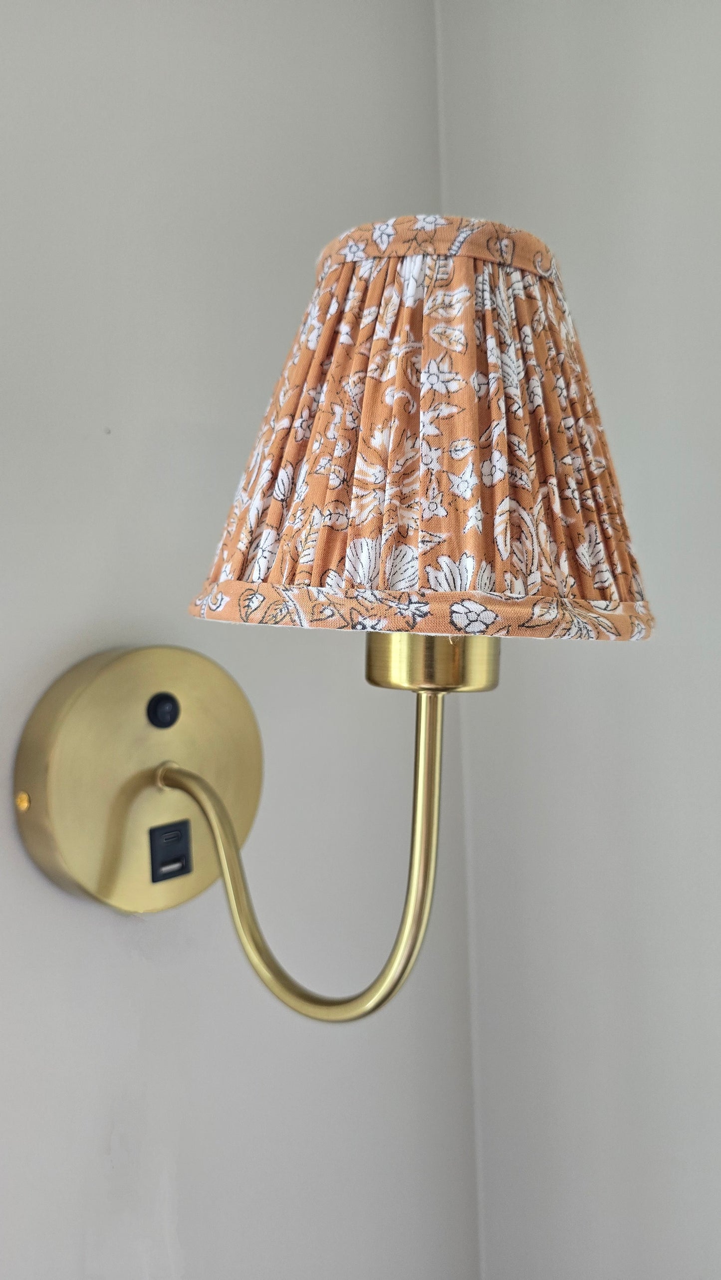 Ochre Yellow Floral Blockprint Pleated Empire Lamp Shade