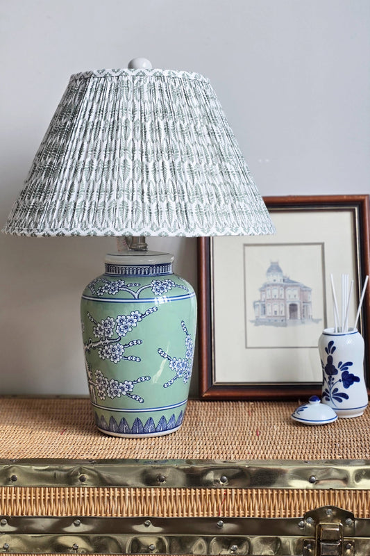 Fern Green Blockprint Pleated Empire Lamp Shade