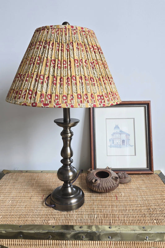 Yellow /Red Floral  Blockprint Pleated Empire Lamp Shade