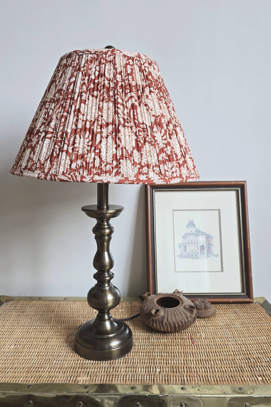 Brown Floral  Blockprint Pleated Empire Lamp Shade