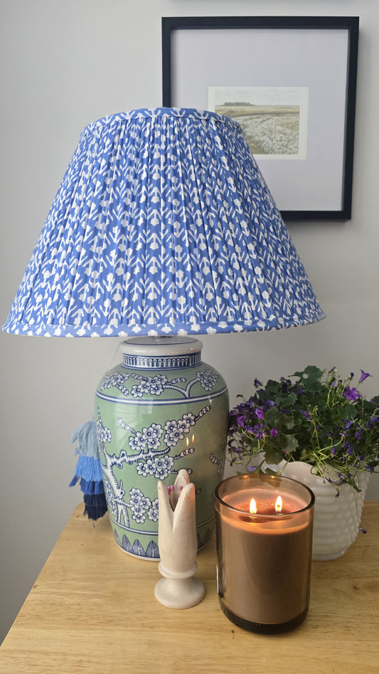Blue Floral Bud Print Pleated Empire Lamp Shade