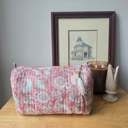 Baby Pink and White floral vanity pouch