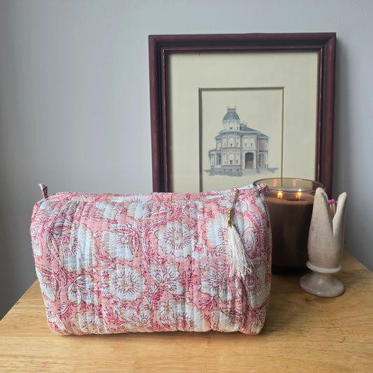 Baby Pink and White floral vanity pouch