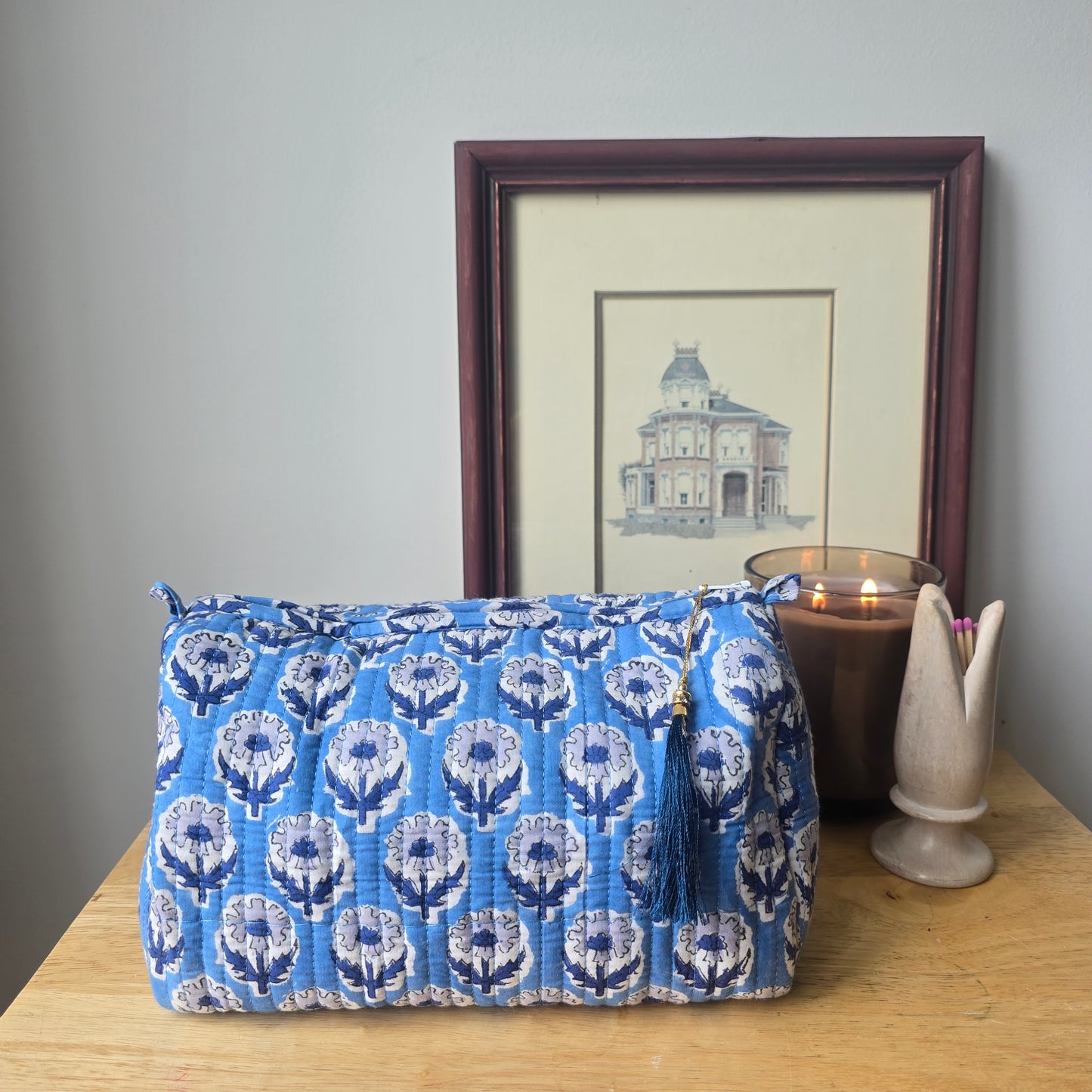 Blue floral vanity pouch