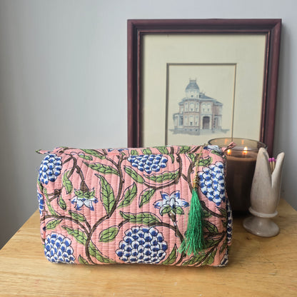 Peach and Blue Floral vanity pouch