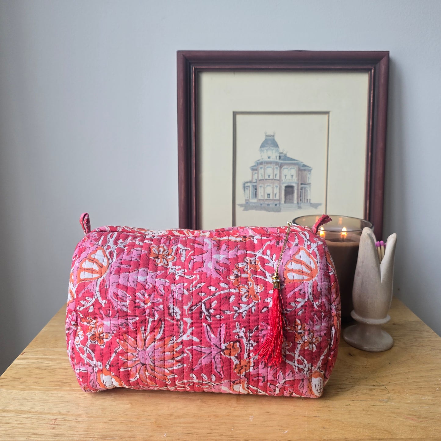 Pink and Coral Red Floral Vanity Pouch