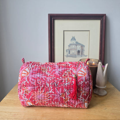 Pink and Coral Red Floral Vanity Pouch