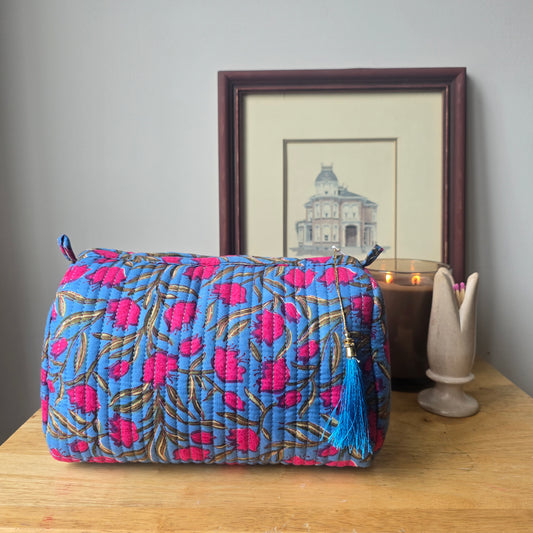 Blue and Pink Floral Vanity Pouch