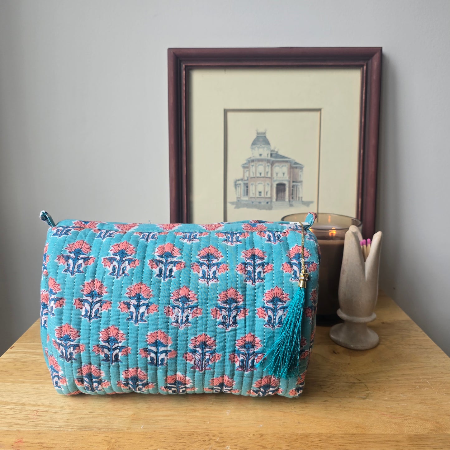 Blue and Pink Floral Vanity Pouch
