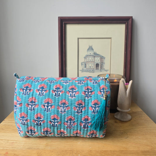 Blue and Pink Floral Vanity Pouch