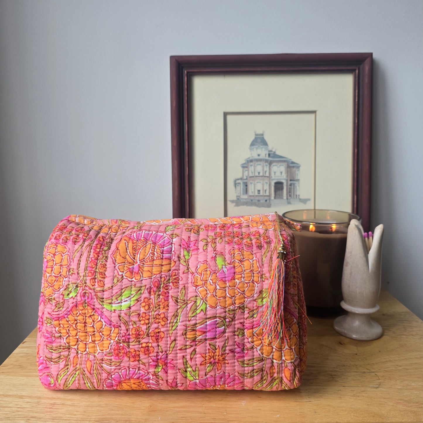Orange and Pink Floral Vanity Pouch