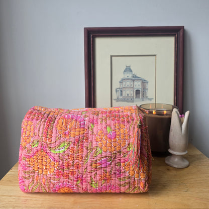 Orange and Pink Floral Vanity Pouch