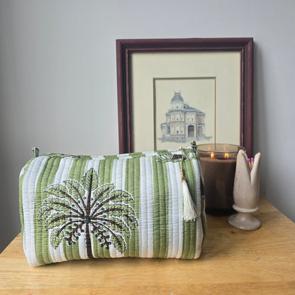 Green & White Stripes Tropical Print Vanity pouch
