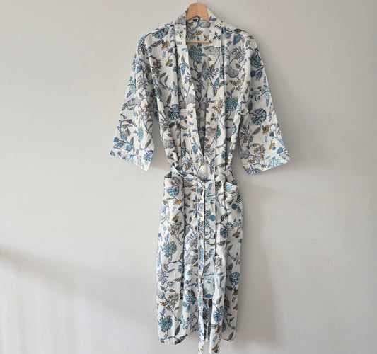 Cotton Robe - Blue Floral Print