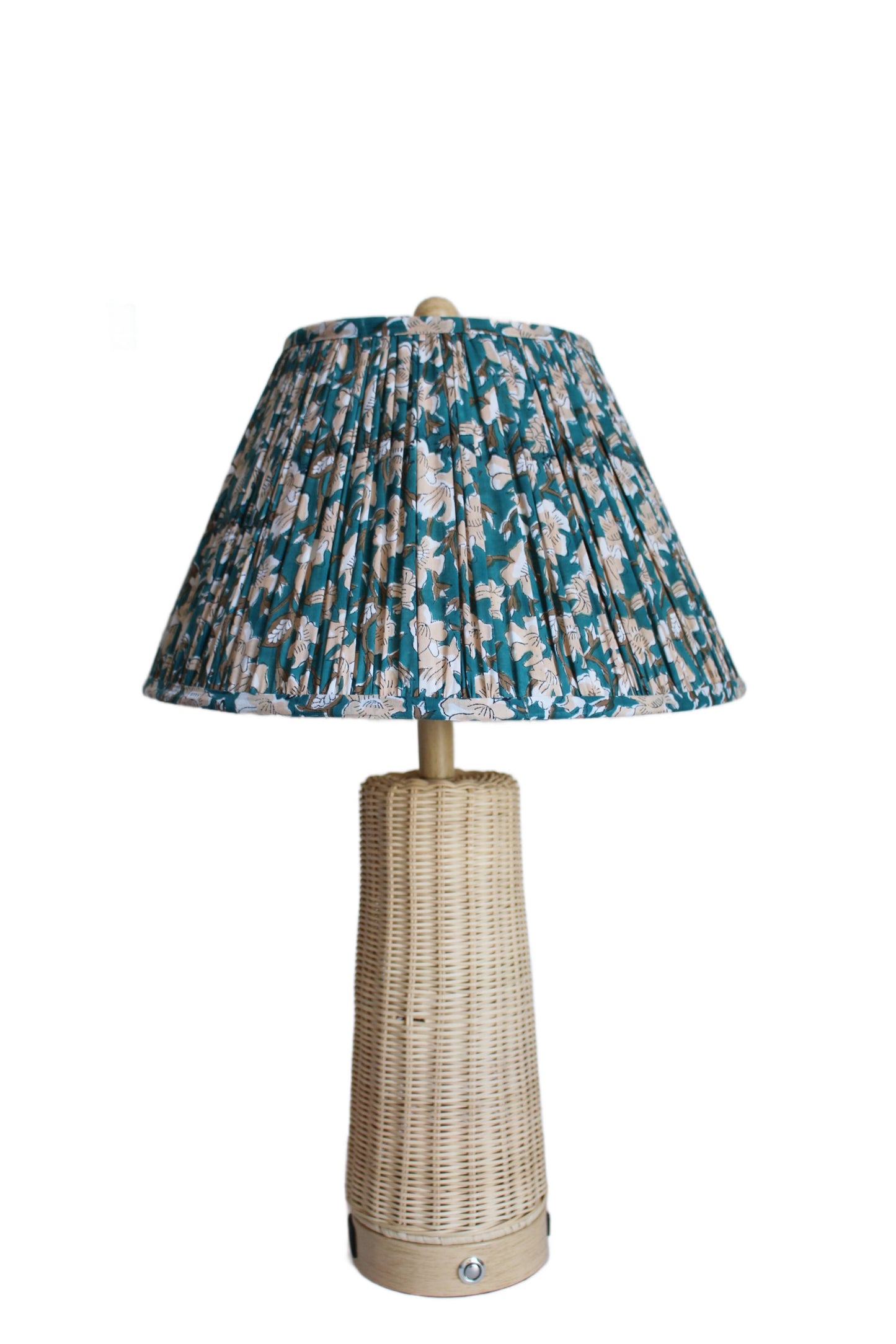 Teal Blue Green Floral Blockprint Pleated Empire Lamp Shade
