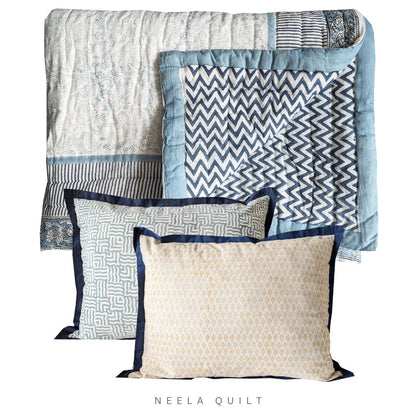 Blue Lotus Block print Lampshade (12")  and Neela Quilt (Queen Size) Combo