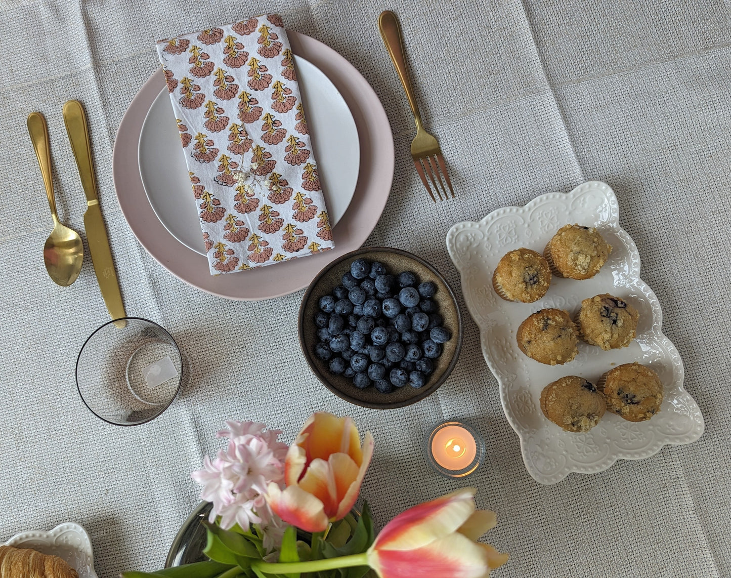 Marigold Napkin | Block printed cotton floral table linen