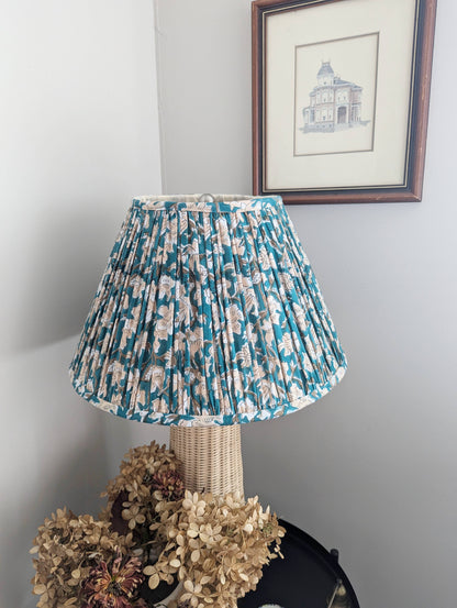Teal Blue Green Floral Blockprint Pleated Empire Lamp Shade