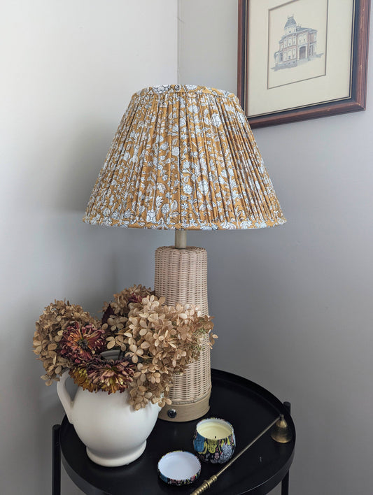 Ochre Yellow Floral Blockprint Pleated Empire Lamp Shade