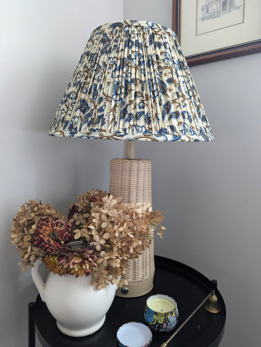 Cream and Blue Floral Blockprint Pleated Empire Lamp Shade
