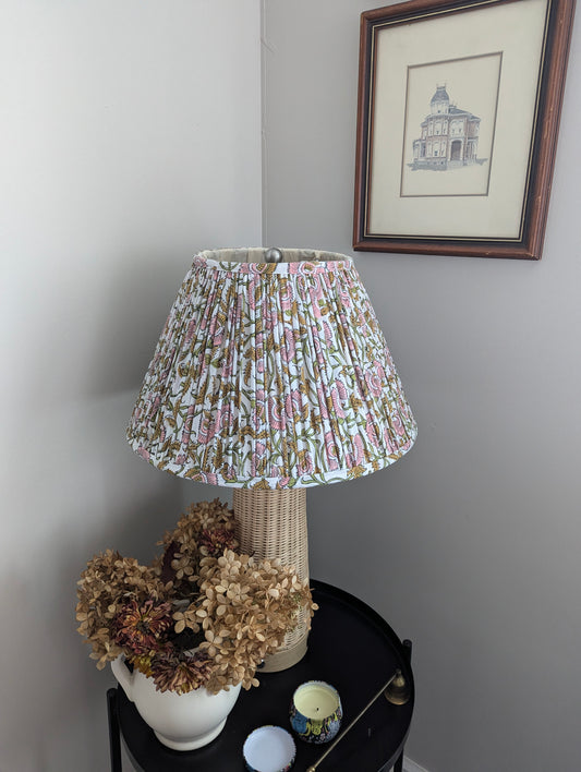 Floral pink Blockprint Pleated Empire Lamp Shade