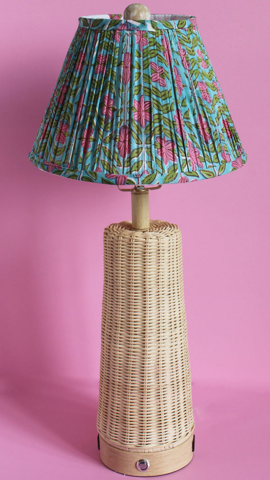 Floral Green Pink Blockprint Pleated Empire Lamp Shade 12"x 8" x 6"
