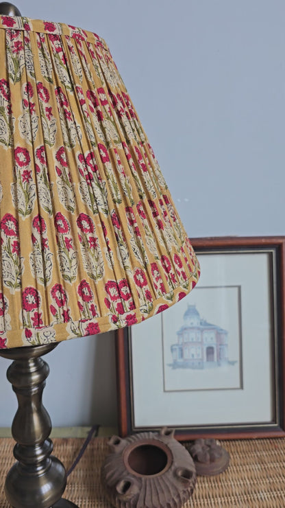 Yellow /Red Floral  Blockprint Pleated Empire Lamp Shade